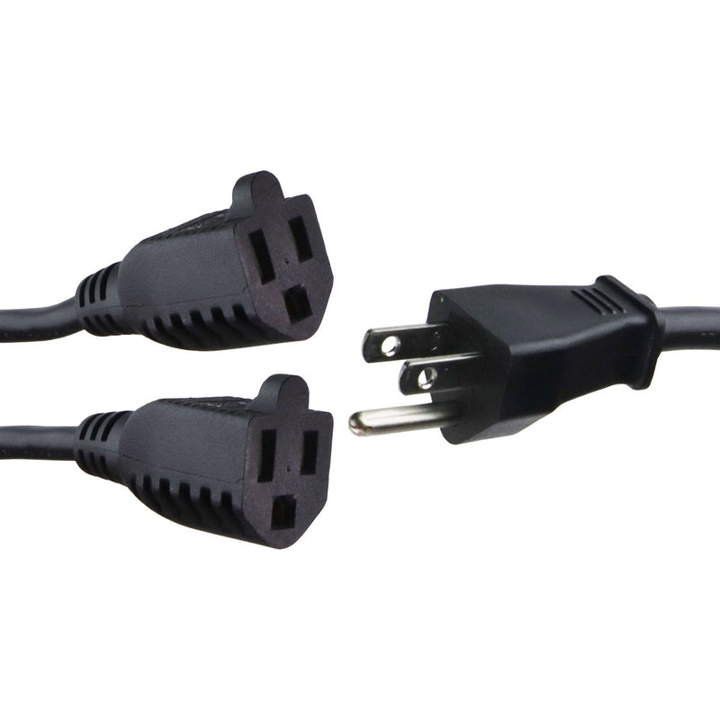 Well Shin 3 Prong Y Splitter Extension Cord - 1 Male to 2 Female - Black / 18-in