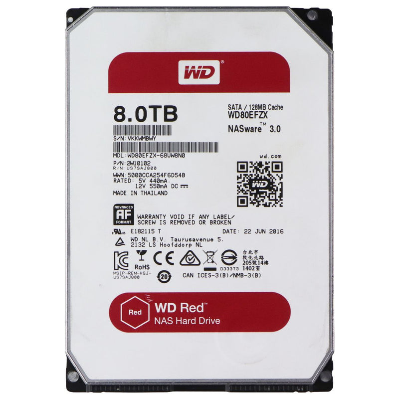 Western Digital Red NAS Hard Drive 8TB SATA III/128MB (WD80EFZX)