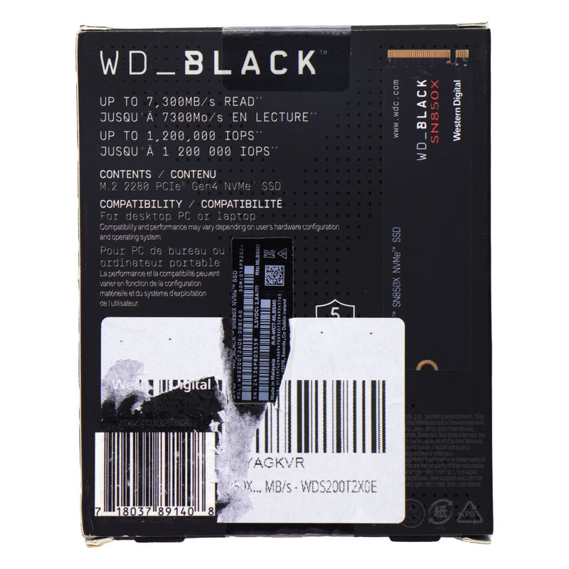 Western Digital (2TB) WD_BLACK M.2 2280 SN850X PCIe Gen4 NVMe SSD (WDS200T2X0E)