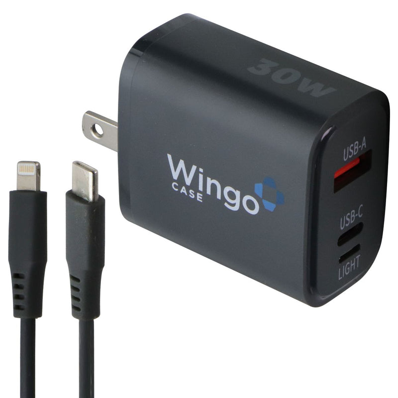 WingoCase (30W) 3-Port Adapter for USB-A/USB-C/8-Pin Cables with 5 Foot Cable