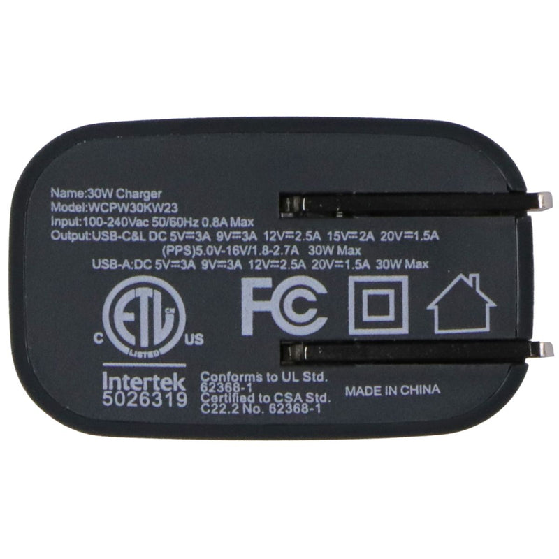 WingoCase (30W) 3-Port Adapter for USB-A/USB-C/8-Pin Cables with 5 Foot Cable