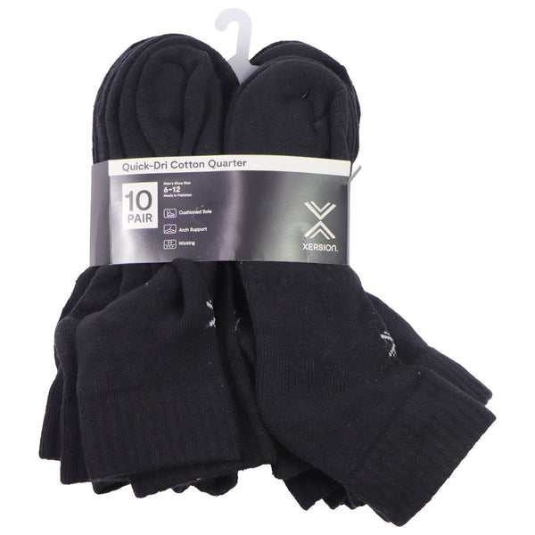 Xersion Quick-Dri Cotton Men's Quarter Socks - Black - Size (6-12) 10 Pair