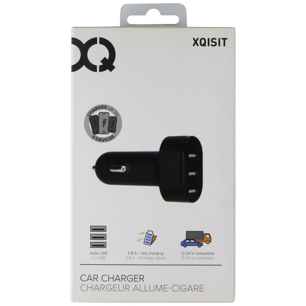 XQISIT 5.8A Triple USB Fast Charging Car Charger - Black (23763)