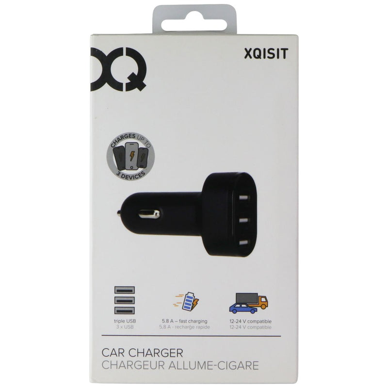 XQISIT 5.8A Triple USB Fast Charging Car Charger - Black (23763)