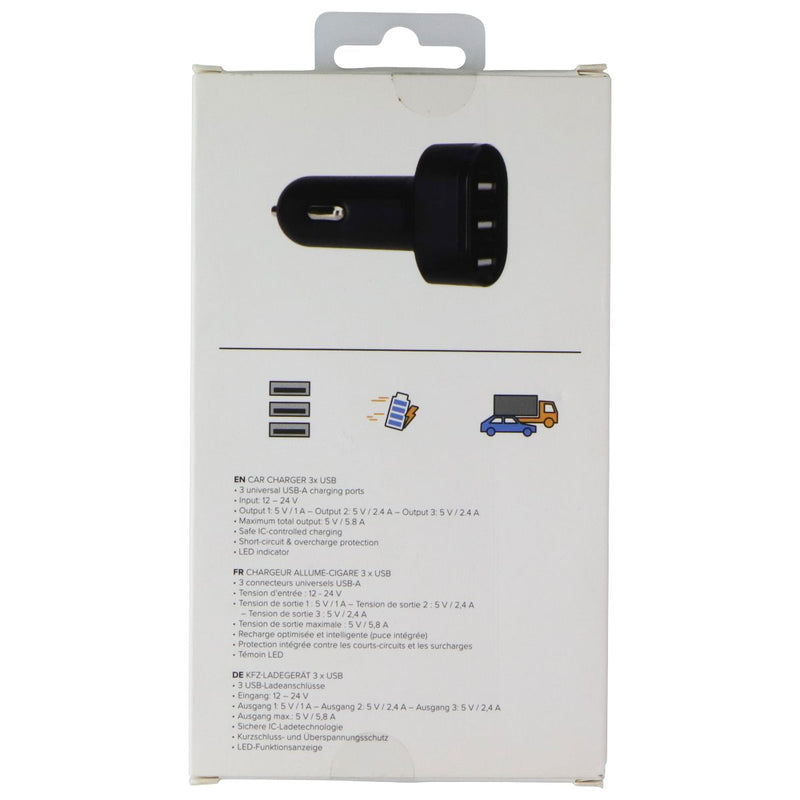XQISIT 5.8A Triple USB Fast Charging Car Charger - Black (23763)