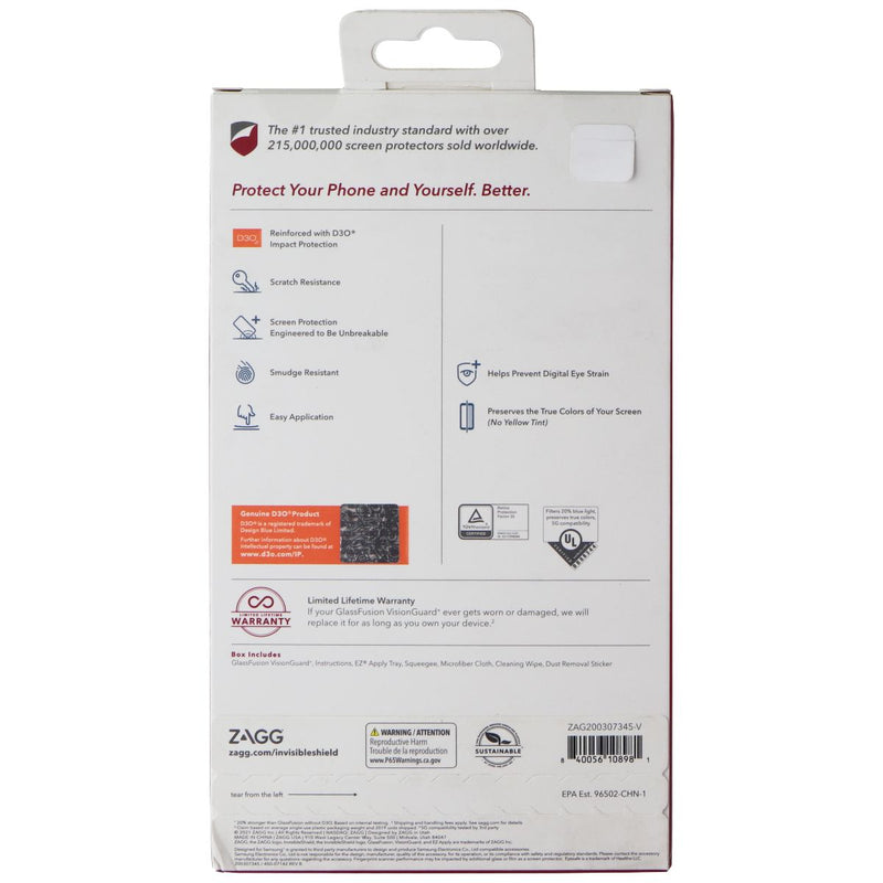 ZAGG InvisibleShield GlassFusion VisionGuard+ D30 Screen for Galaxy S21+ 5G