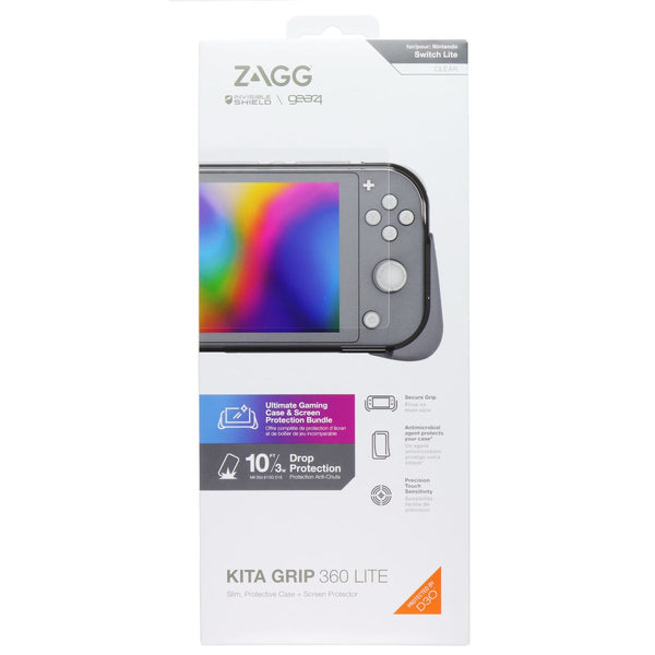 ZAGG Kita Grip 360 Lite Case and Screen Protector for Switch Lite - Grey / Clear