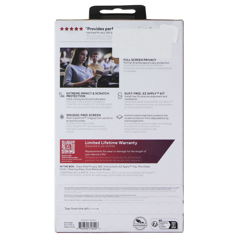 ZAGG Invisible Shield Privacy 360 Screen Protector for Apple iPhone 16 Pro