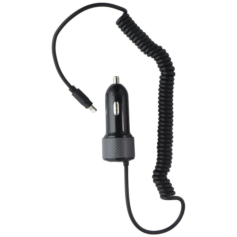 ZGEAR Coiled Car Charger with 8-Pin Lightning Connector & USB Port - Black