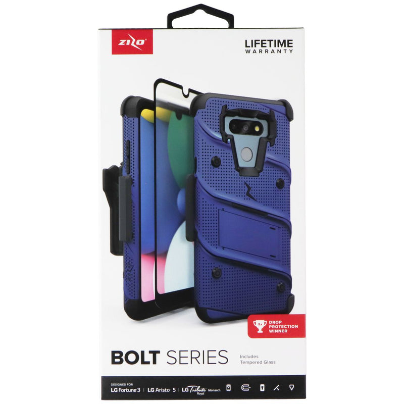 Zizo Bolt Series Case / Glass / Holster for LG Fortune 3 / Aristo 5 - Blue/Black