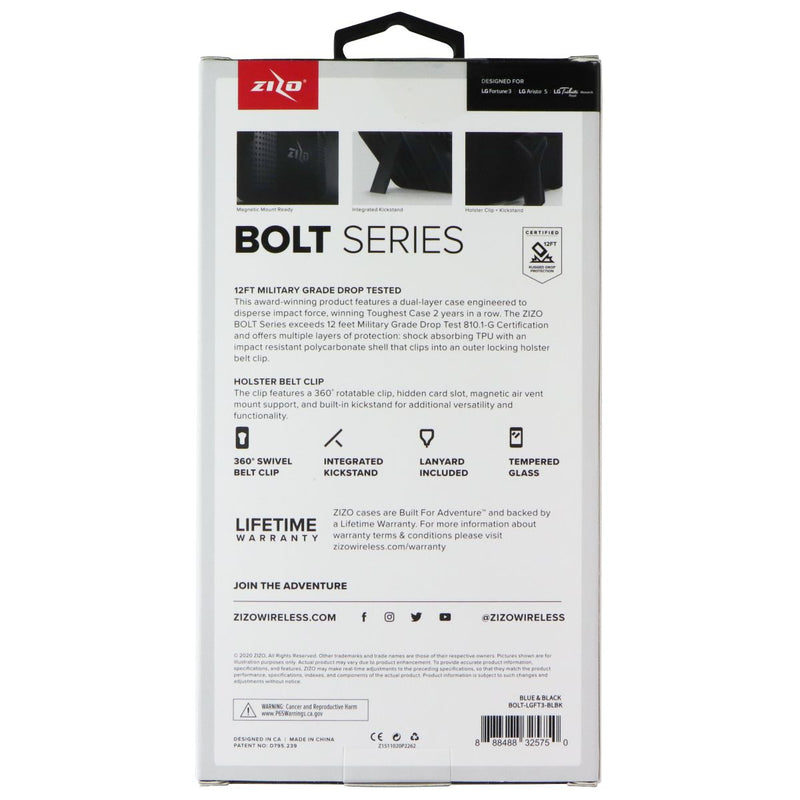Zizo Bolt Series Case / Glass / Holster for LG Fortune 3 / Aristo 5 - Blue/Black
