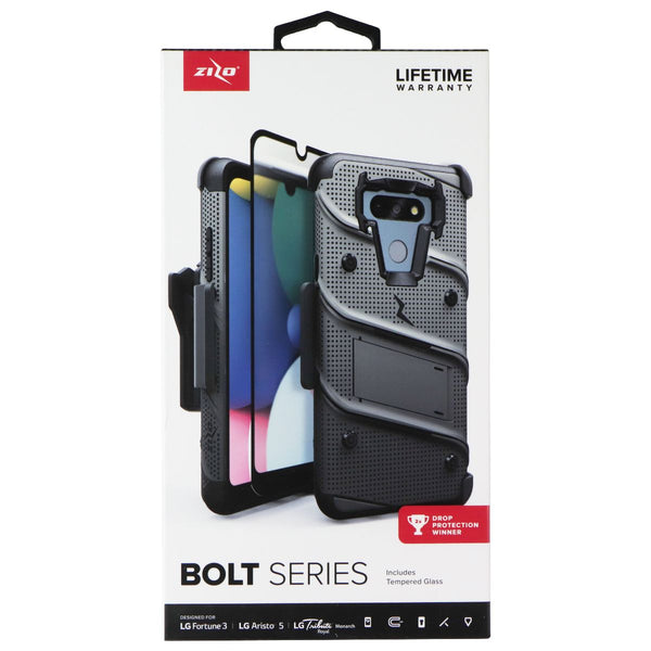 Zizo Bolt Series Case / Glass / Holster for LG Fortune 3 /LG Aristo 5 - Gray