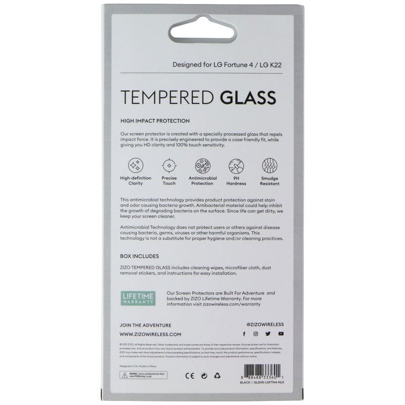 Zizo Tempered Glass Screen Protector for LG Fortune 4/LG K22 - Clear/Black Trim