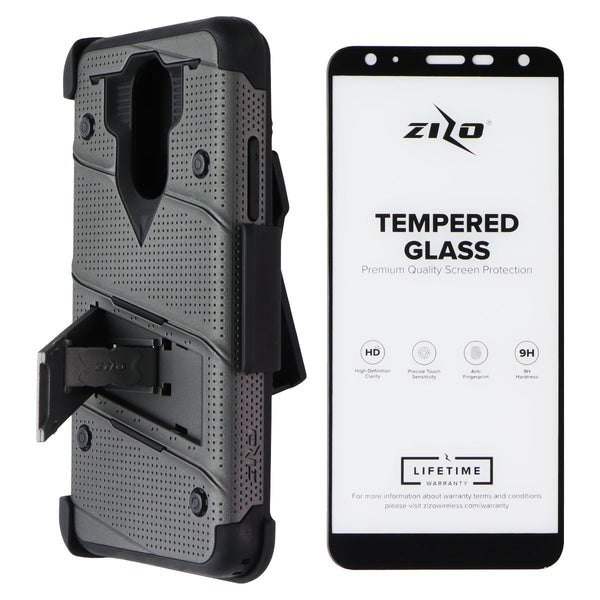 Zizo Bolt Series Case / Glass / Holster for LG Harmony 3 / K40 / Solo - Gray