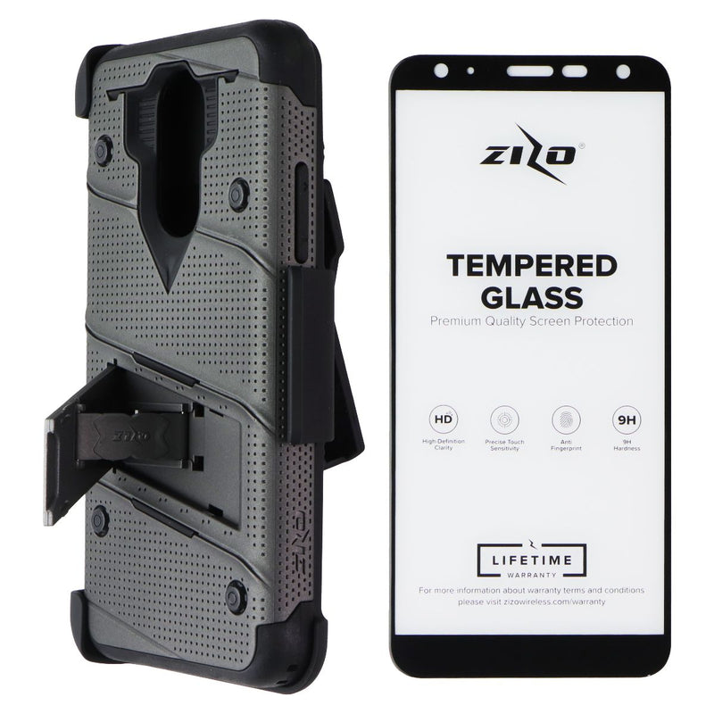 Zizo Bolt Series Case / Glass / Holster for LG Harmony 3 / K40 / Solo - Gray