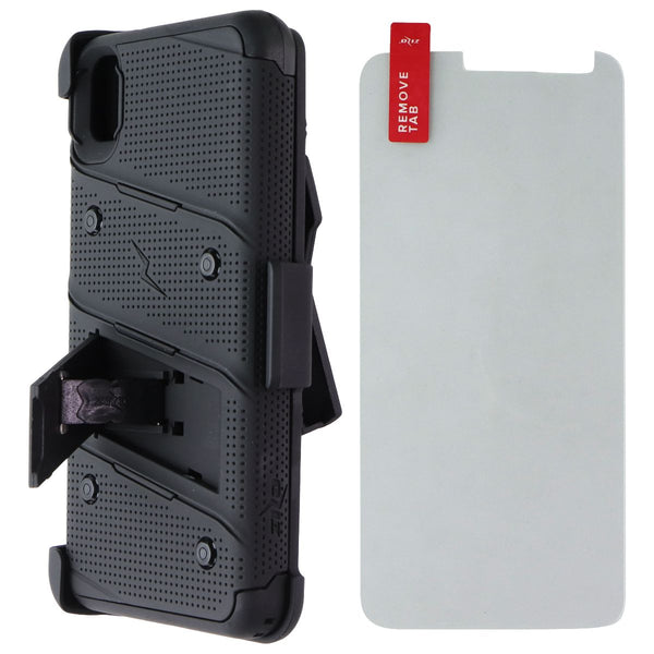 Zizo Bolt Series Case & Holster with Tempered Glass for Moto E6 - All Black