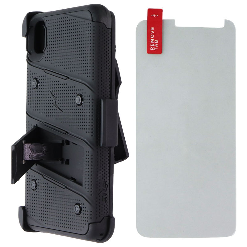 Zizo Bolt Series Case & Holster with Tempered Glass for Moto E6 - All Black