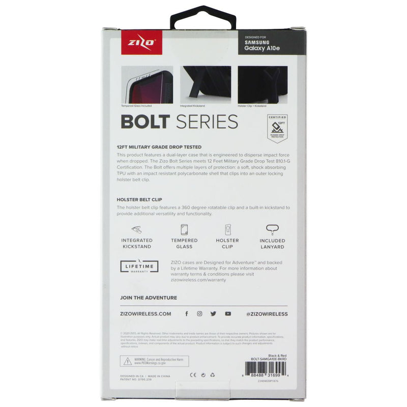 ZIZO Bolt Series Case / Holster / Glass for Samsung Galaxy A10e - Black / Red