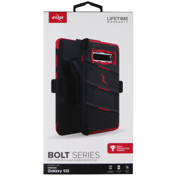 ZIZO Bolt Series Rugged Case and Holster for Samsung Galaxy S10 - Black/Red