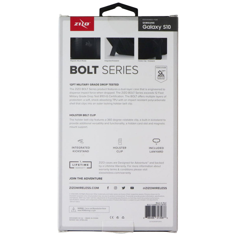 ZIZO Bolt Series Rugged Case and Holster for Samsung Galaxy S10 - Black/Red