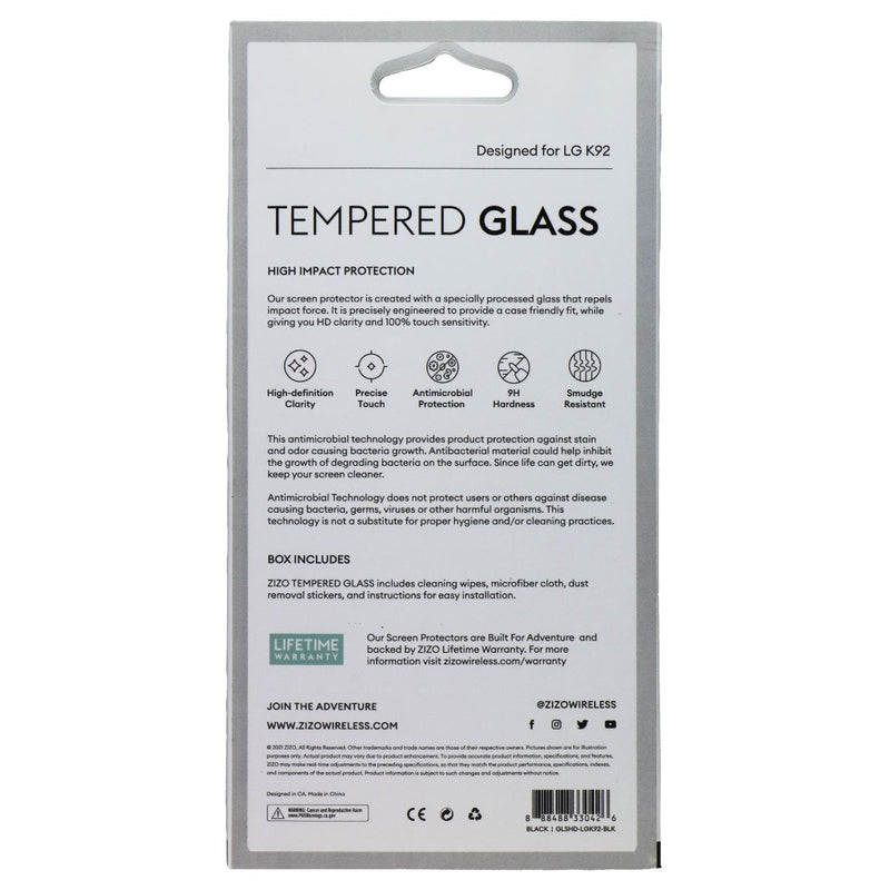 ZIZO Tempered Glass Screen Protector for LG K92 - Clear/Black Border