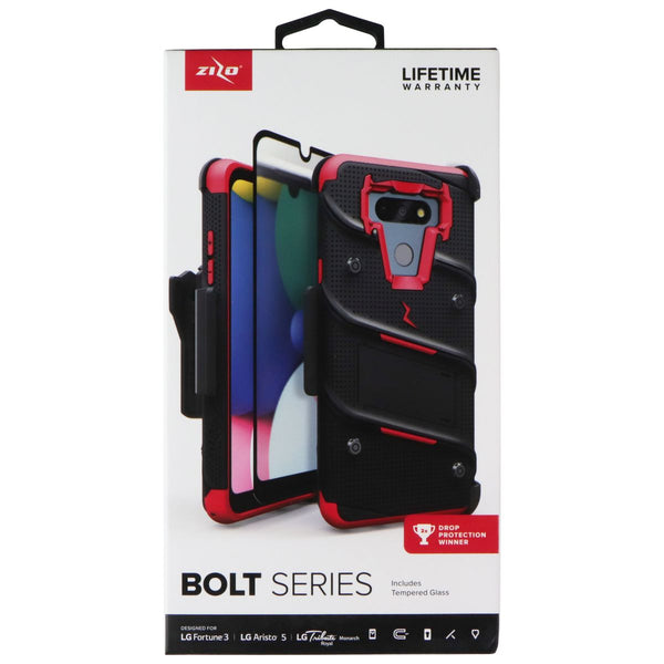 Zizo Bolt Series Case / Glass / Holster for LG Fortune 3 / Aristo 5 - Black/Red