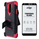 Zizo Bolt Series Case / Glass / Holster for LG Harmony 3/K40/Solo - Black/Red