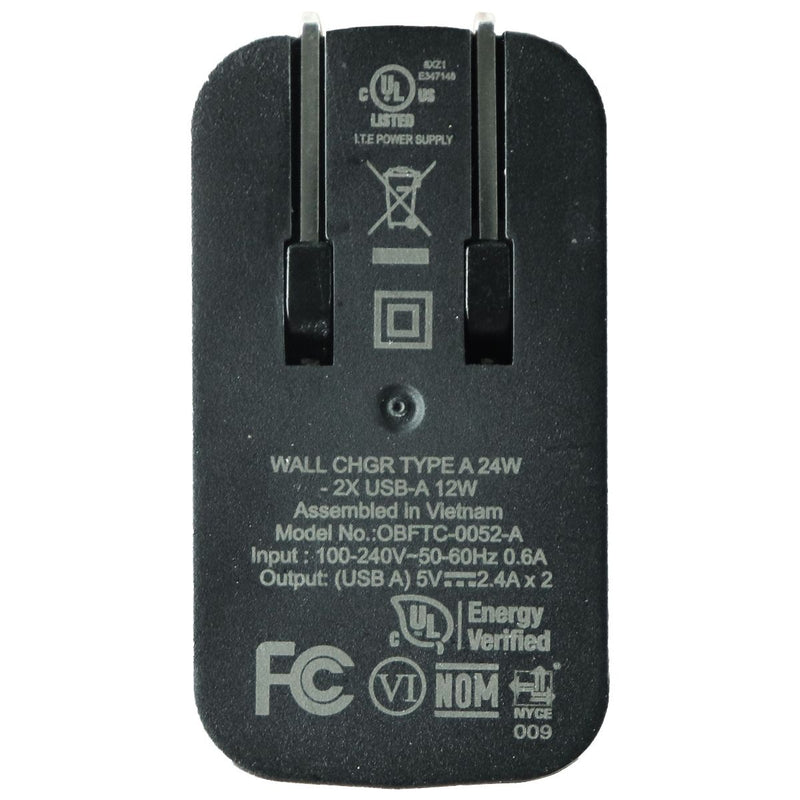 OtterBox Fast Charge Dual USB Port Wall Charger (12W and 12W) - Black Shimmer