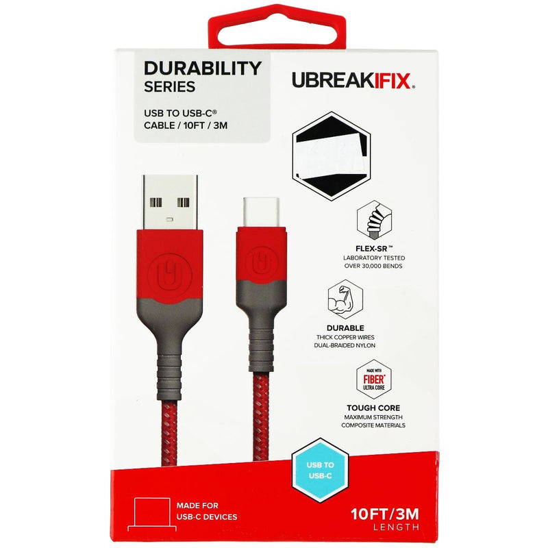 UBREAKIFIX (10-Ft) USB-C to USB Durability Cable for USB-C Devices - Red