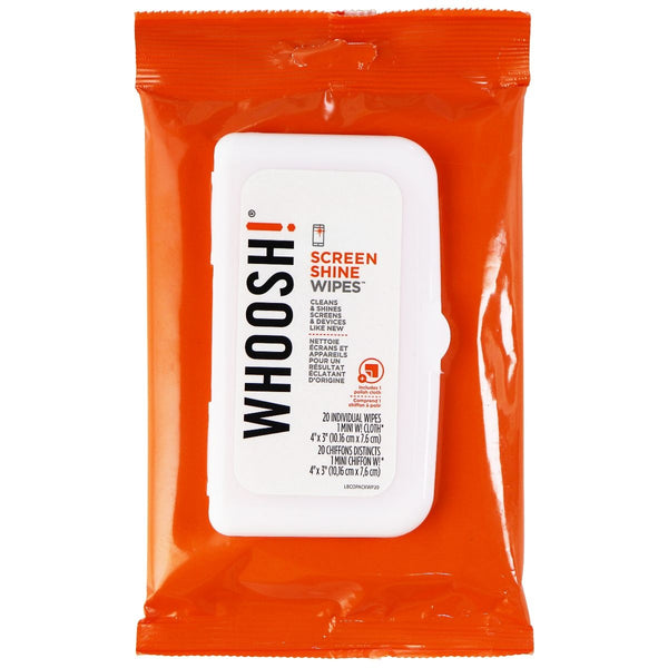 Whoosh! Screen Shine Wipes for Smartphones and Electronics (20 Pack) + Cloth