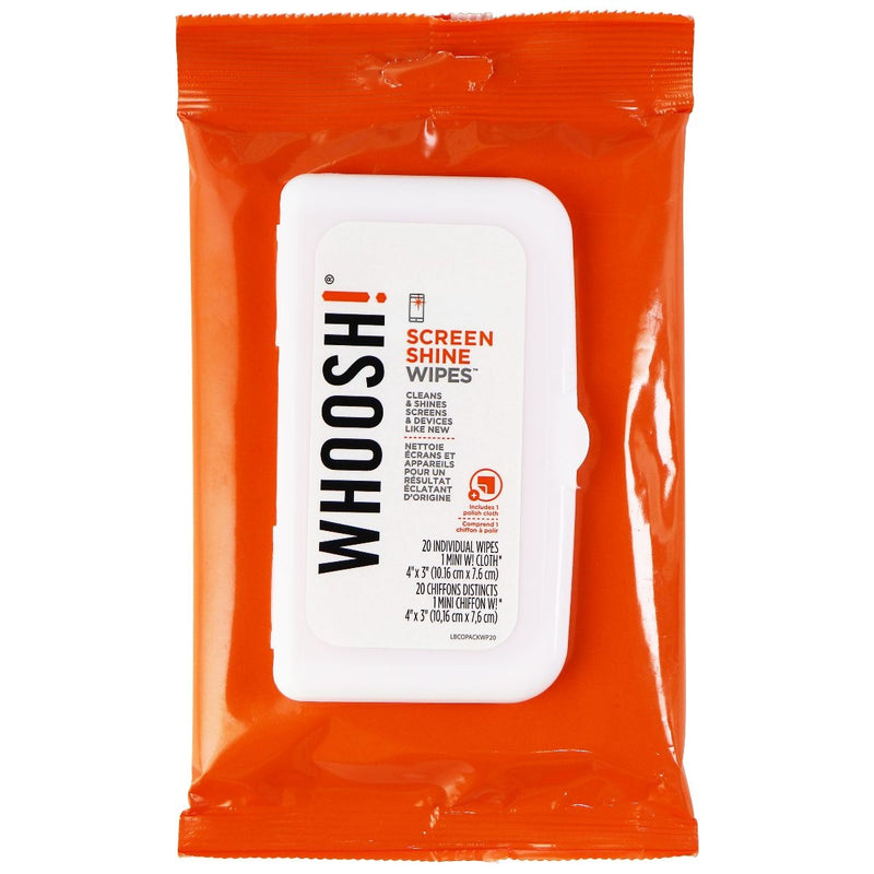 Whoosh! Screen Shine Wipes for Smartphones and Electronics (20 Pack) + Cloth