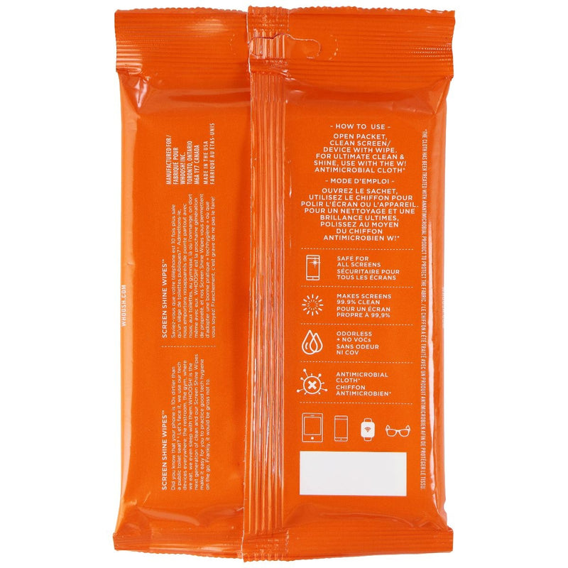 Whoosh! Screen Shine Wipes for Smartphones and Electronics (20 Pack) + Cloth
