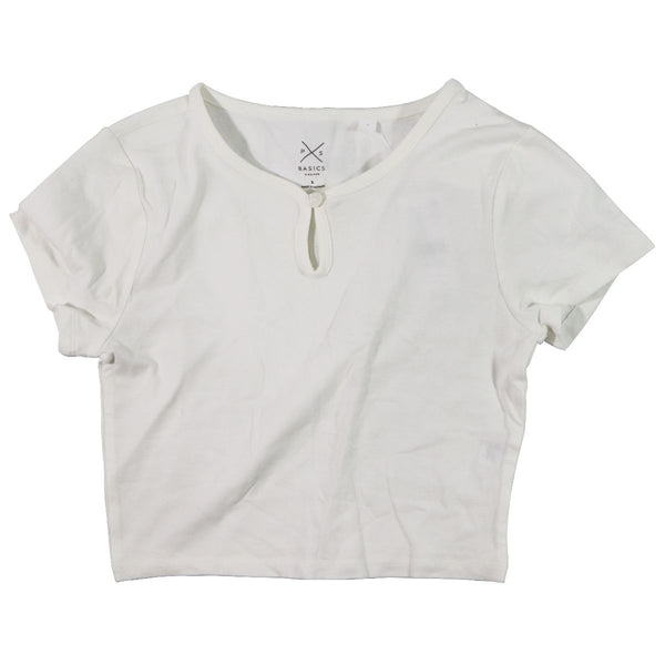 Pacsun Basic Tee with Single-Button Neck for Women - White (Size: S)
