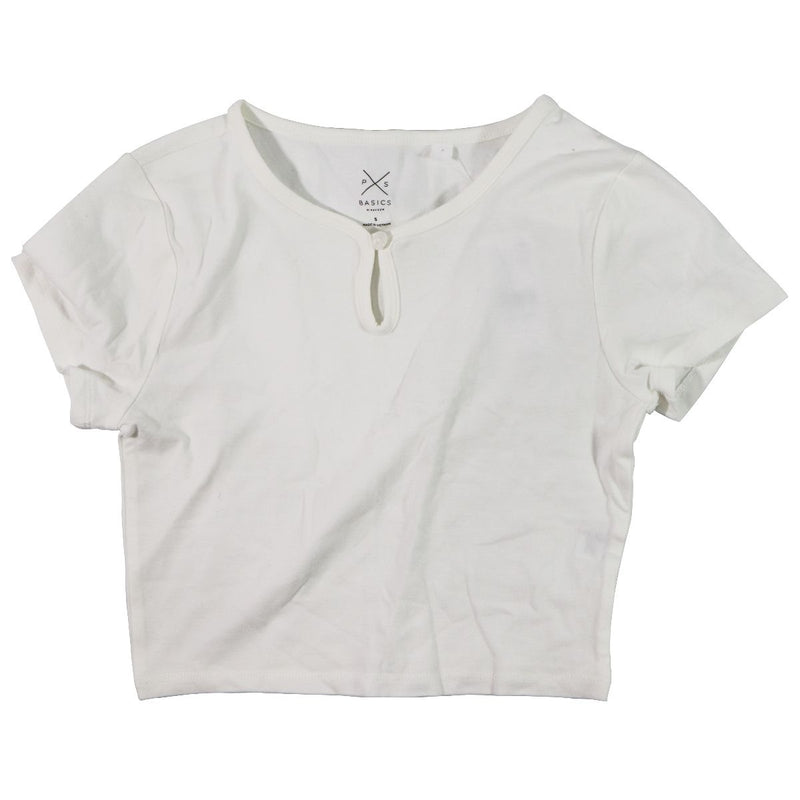 Pacsun Basic Tee with Single-Button Neck for Women - White (Size: S)
