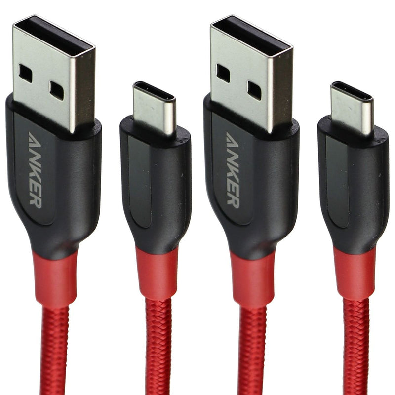 Anker (2 Pack) 6-Foot PowerLine+ USB-C to USB-A Braided Cables - Red/Black