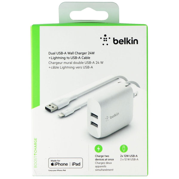 Belkin Dual USB Wall Charger (24W) + Lightning 8-Pin Cable for iPhone - White
