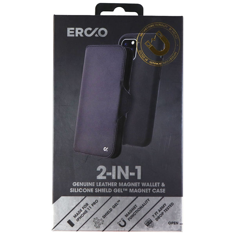 Ercko 2-in-1 Leather Magnetic Wallet & Silicone Case for iPhone 11 Pro - Black