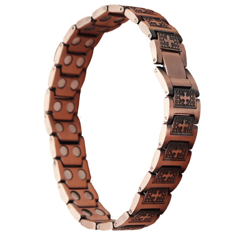 Chain Link Wrist Band Heavy Metal Stainless Steel Bracelet - Rose Gold / Cross