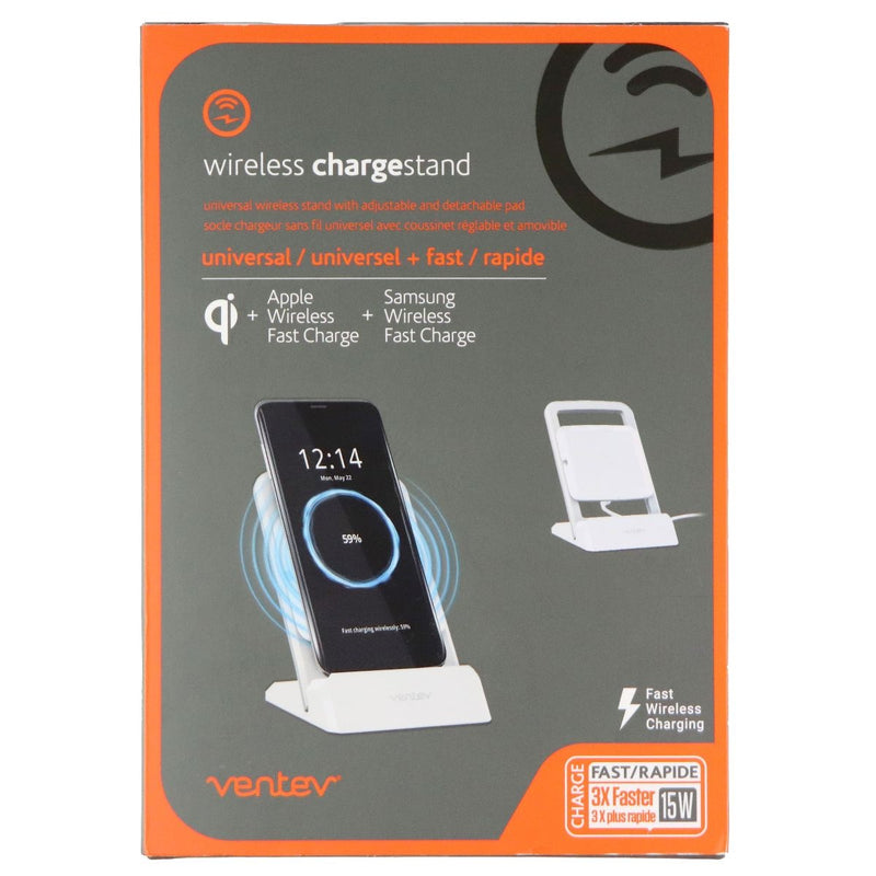 Ventev 15W Wireless ChargeStand for Qi Wireless Charging Devices - White/Silver