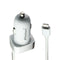 Nimbus9 Car Charger with 8-Pin Connecter Cable (6FT) and USB Port - White/Silver
