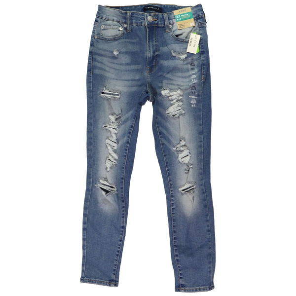 AEROPOSTALE Premium Seriously Stretchy Super High Rise Jeggings - Blue(Size: 8S)