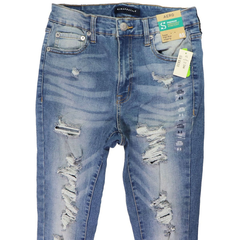 AEROPOSTALE Premium Seriously Stretchy Super High Rise Jeggings - Blue(Size: 8S)