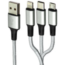 Zoda 3-in-1 USB-C/Lightning 8-Pin/Micro USB Braided Cable (4FT) - Silver