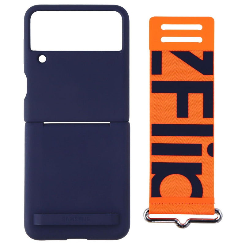 Samsung Silicone Cover with Strap for Galaxy Z Flip3 5G - Navy / Orange