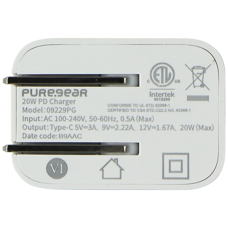 PureGear (20W) LightSpeed USB-C Wall Charger + USB-C 2.0 Cable - White