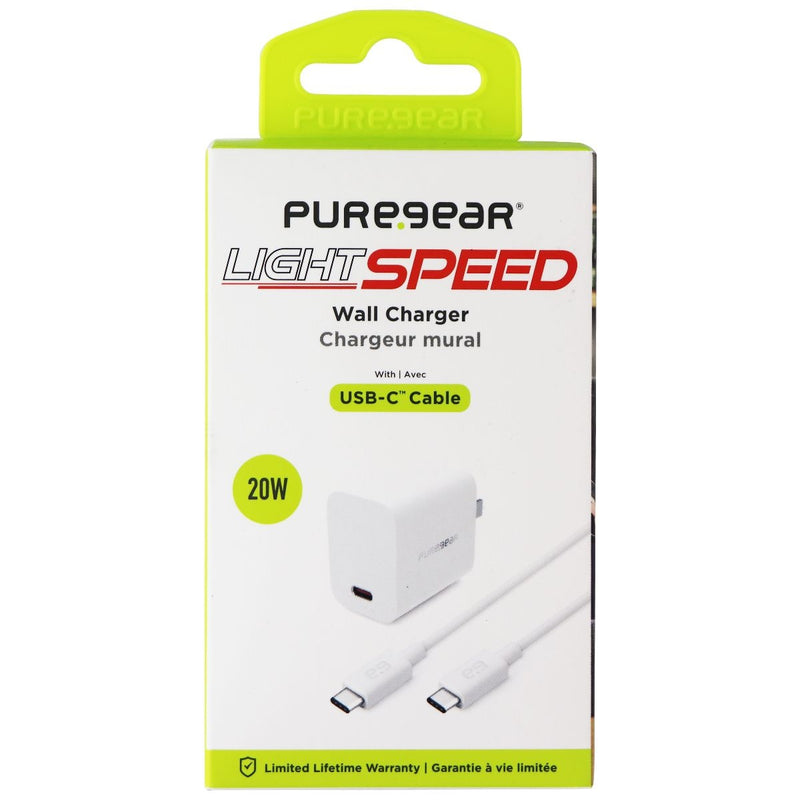 PureGear (20W) LightSpeed USB-C Wall Charger + USB-C 2.0 Cable - White