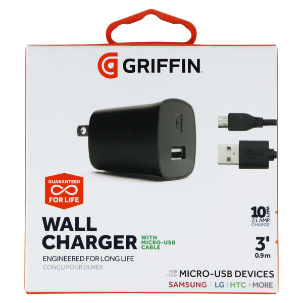 Griffin (10W/2.1A) USB Wall Charger/Adapter and 3-Foot Micro-USB Cable - Black