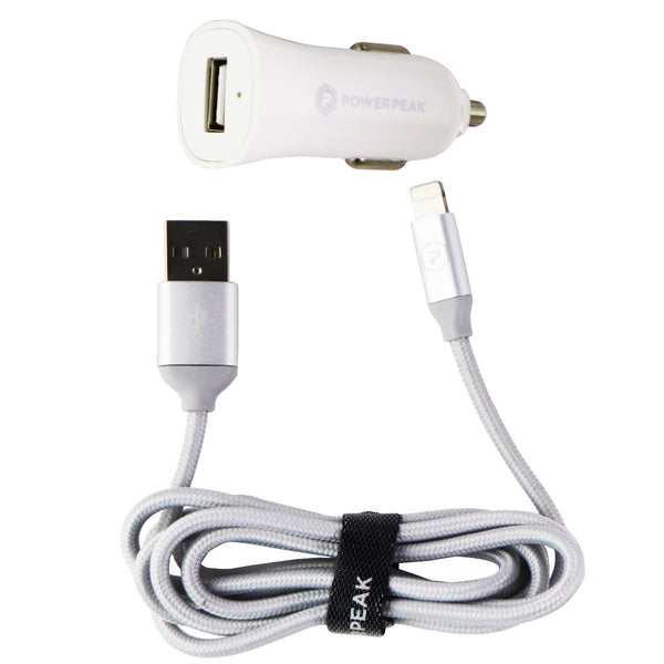 PowerPeak (12W/2.4A) Car Charger/Adapter & 4-Foot Cable for iPhones - White