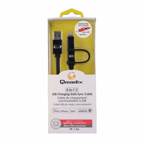 Qmadix (5-Foot) Micro-USB and Lightning 8-Pin Switch Tip USB Cable - Black