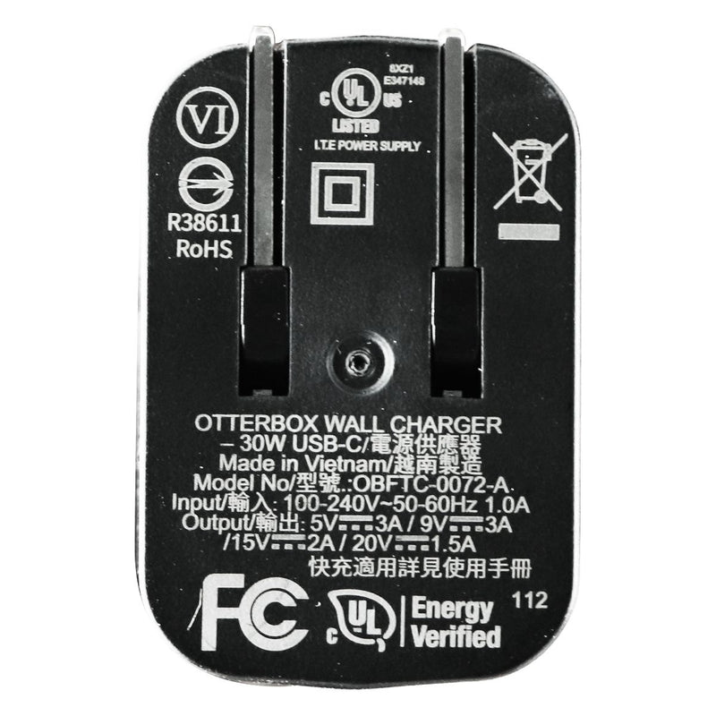 Otterbox Fast Charge 30W Wall Charger + USB-C to USB-C Cable - Black